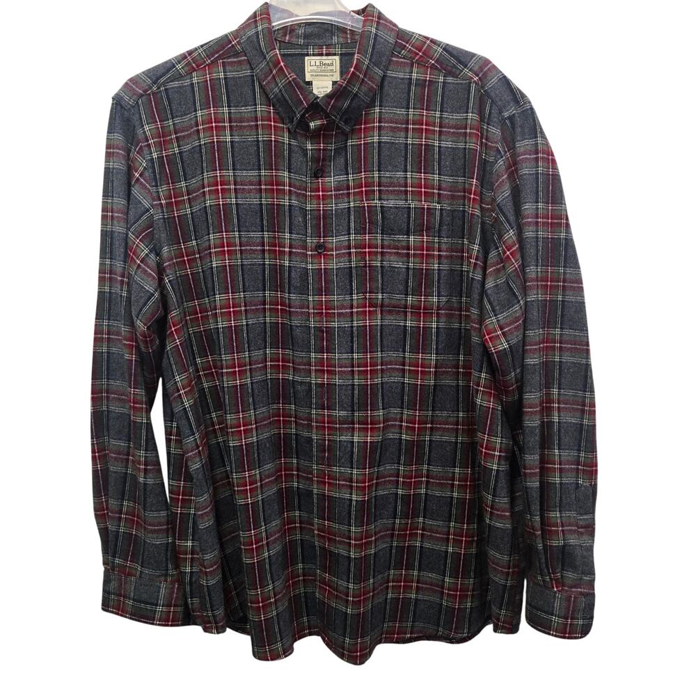 LL Bean Men's 100% Cotton Collared Long-Sleeve Button-Down Shirt Gray Plaid XXL